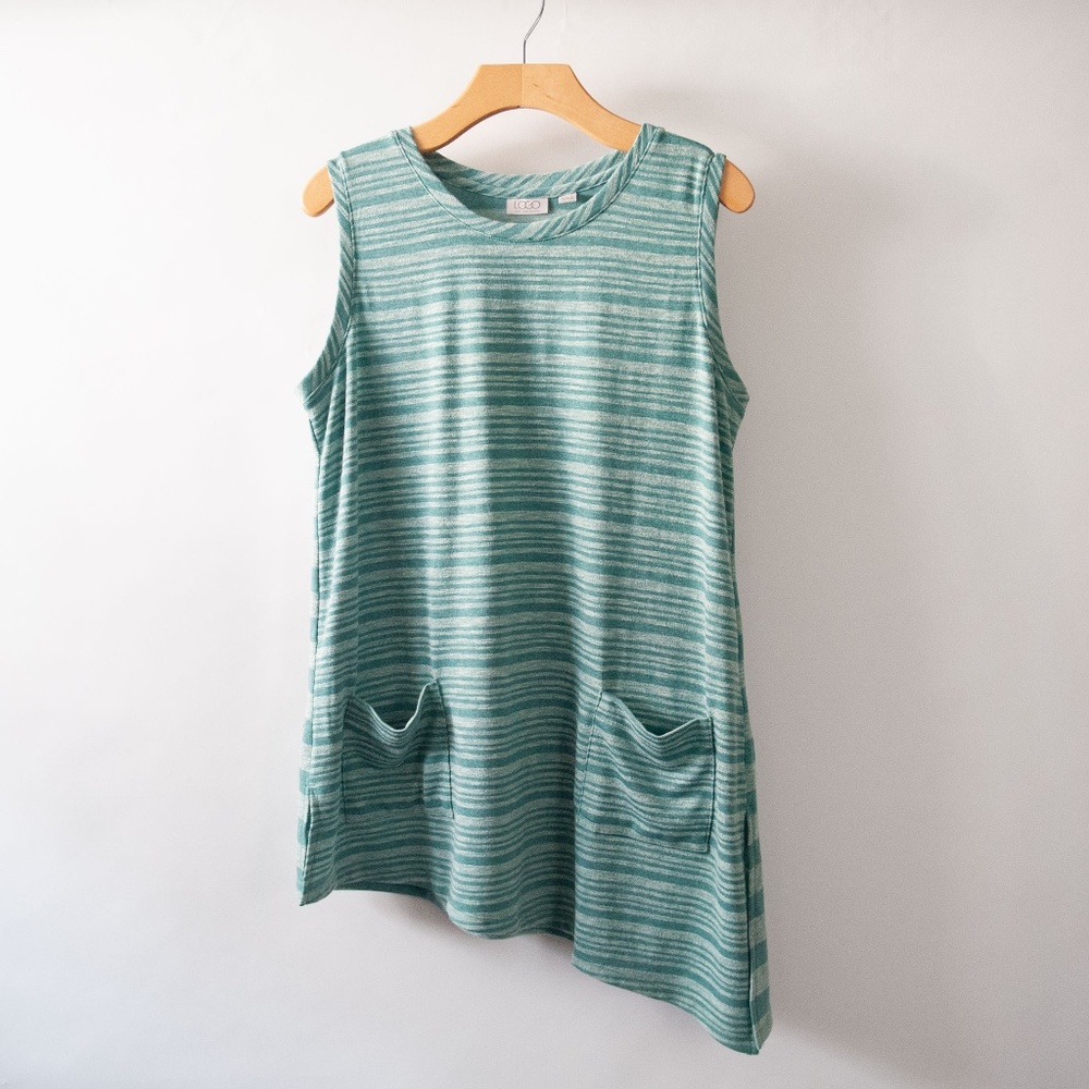 LOGO Lori Goldstein Striped Asymmetrical Sleeveless Tunic Top